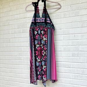 Autumn Teneyl Multicolor Patchwork Halter Dress